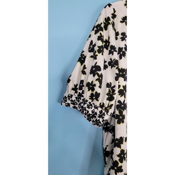 Love Whit Floral Print Puff Sleeve Midi Wrap Dress Feminine Sexy Night Out Sz L - Picture 14 of 14